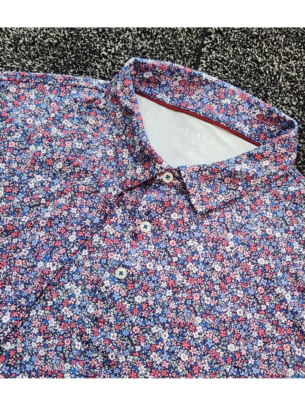 MAELREG Performance Golf Polo Mens 2XL Paisley Floral 4-Way Stretch Wicking Golf